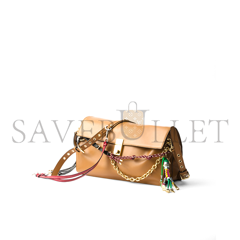 Pra*a soft sound large leather shoulder bag with charms 1bd378 (35*19.5*10.5cm)